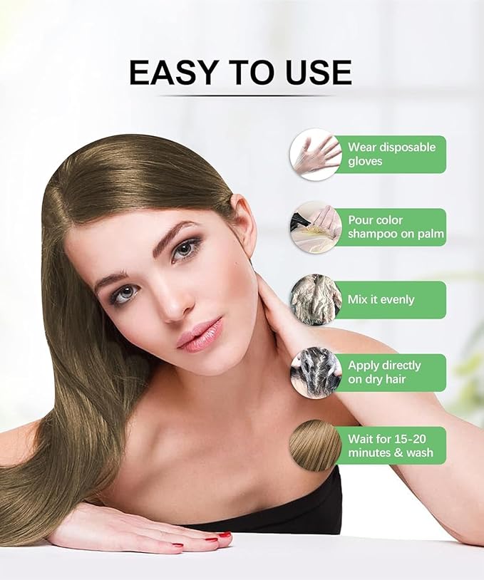 Herbishh Lenin Hair Color Shampoo - 3-In-1 Magic Dye for Gray Hair 500 Ml + Essential Flower Hair Oil - Organic Formula for Dry, Damaged Hair 60 ML