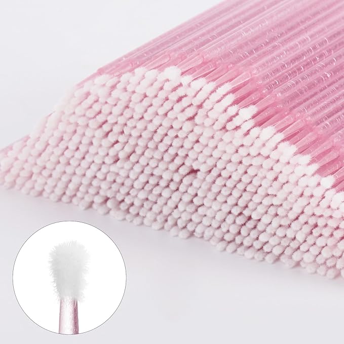 Tbestmax 500 Pcs Micro Applicator Brush, Micro Swabs, Disposable Eye Lashes Mascara Wands for Eyelash Extension - Crystal Pink