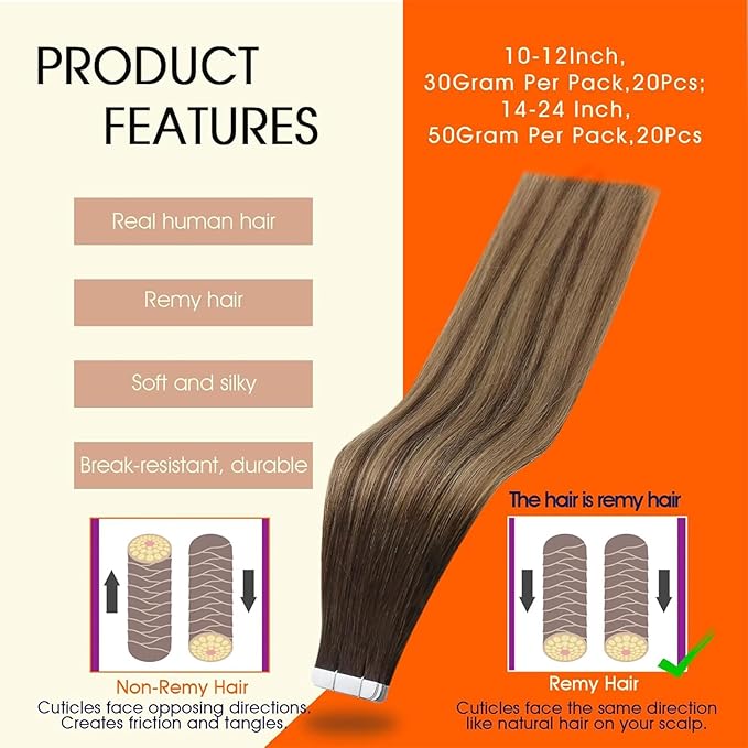 Full Shine Tape in Hair Extensions Human Hair Color 2 Dark Brown Ombre 3 Brown Highlighted 27 Blonde 12Inch Remy Seamless Skin Weft Invisible Tape Extension Human Hair 30G Add Volume 20Pcs Natural