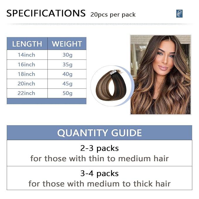 COOKAYU Invisi Edge Tape in Hair Extensions Real Human Hair Seamless Injected Tape Ins 16Inch 20pcs 35g Natural Black to Medium Brown and Caramel blonde Extensions