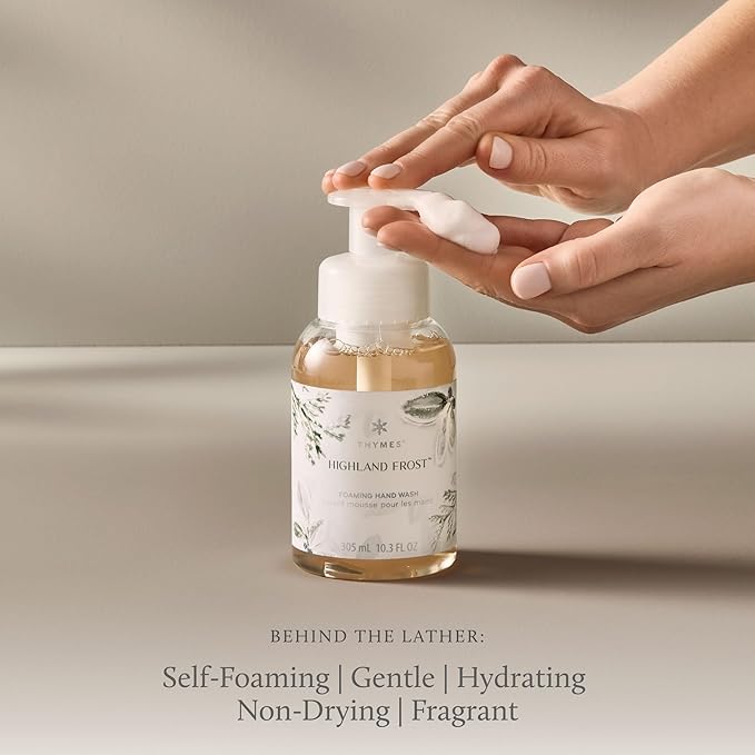 Thymes Foaming Hand Wash with Aloe & Glycerin - Foaming Hand Soap with Pump - Kitchen or Bathroom Decor - Holiday Soap with Notes of Sage, Eucalyptus & Cypress Needles (Highland Frost, 10.3 fl oz)