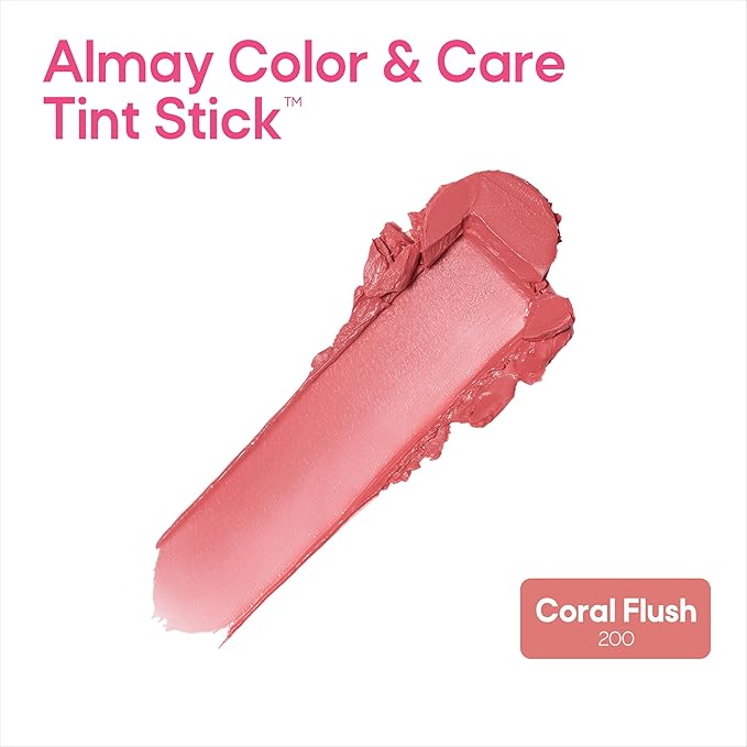 Almay Lip and Cheek Tint, Color & Care Tint Stick, Multi-Use Moisturizing Blush and Lip Color, Dewy Finish, Stocking Stuffer, 200 Coral Flush, 0.25 oz