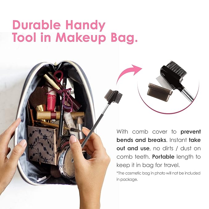 Beauty7 Eyelash Brush Eyebrow Brush Spoolie Brush Eyelash Resuable Dual Comb Stainless Steel Teeth Mascara Applicator Makeup Tool Eyebrow Eyelash