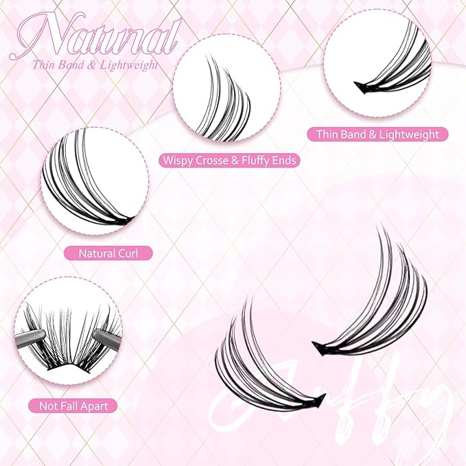 FADLASH DIY Lash Extension Kit Individual Lashes Cluster D Curl Eyelash Extension Kit with Lash Bond and Seal and Lash Applicator Tool for Self Application at Home (20D-0.07D-8-16MIX KIT)