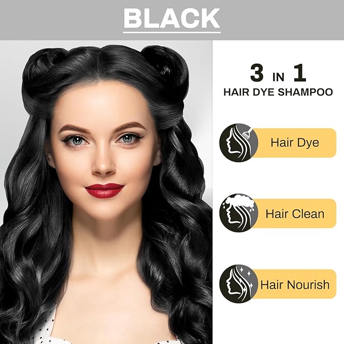 MEIDU Shampoo Shop Black Hair Dye Shampoo 3 in 1 for Gray Hair, Black Hair Dye for Women Men, Hair Color Herbal Ingredients Natural (500ml,16.9oz)