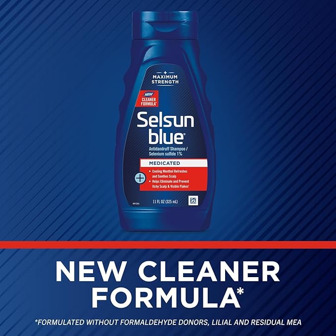 Selsun Blue Medicated Anti-dandruff Shampoo with Menthol, 11 fl. oz., Maximum Strength, Selenium Sulfide 1% (Pack of 3)