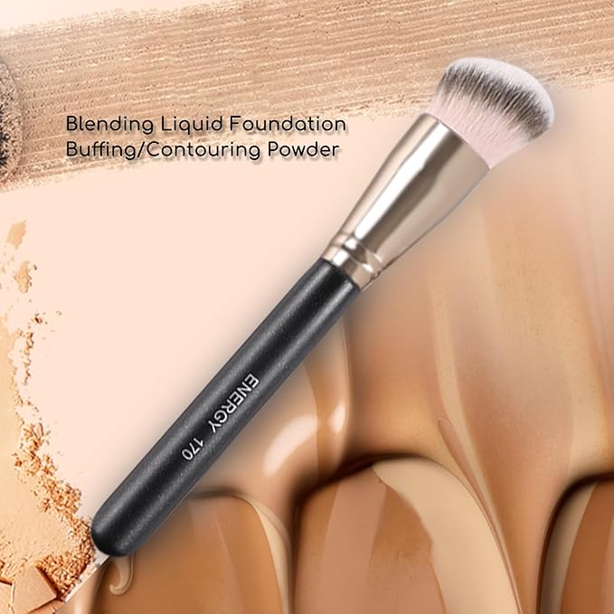 ENERGY Foundation Brush for Liquid Makeup - Professional Makeup Brush for Liquid, Cream & Powder Blending,Buffing and Contouring - Soft Vegan Synthetic Bristles Face Make Up Tool