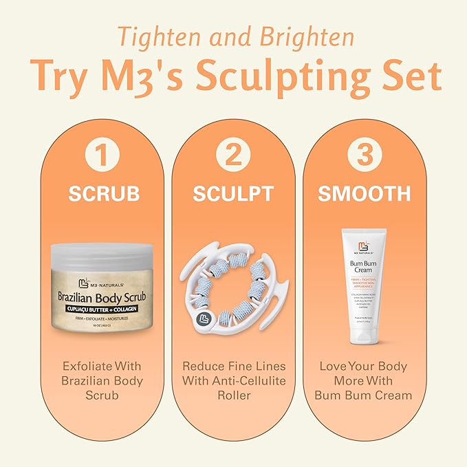 Firming & Moisturizing Brazilian Body Scrub, Gentle Body Exfoliator with Cupuacu Butter, Jojoba Oil & Collagen, 16 oz (453 g) by M3 Naturals