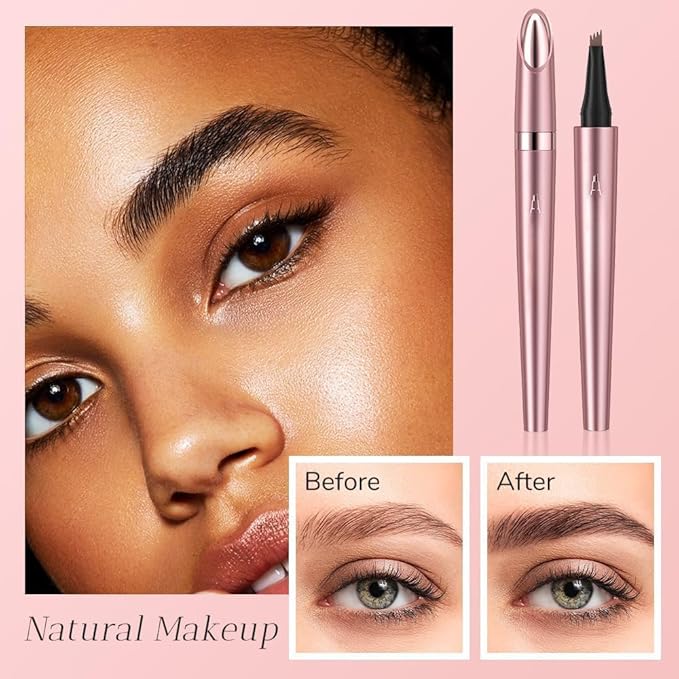 Microblading Eyebrow Pen, New 3D Microblading Eyebrow Pencil, Waterproof Eye Brow Pen with 4 Tip, Natural Magic Eyebrow Makeup Fine Stroke Contouring Pencil Long-Lasting Stay on All Day (Light Brown)