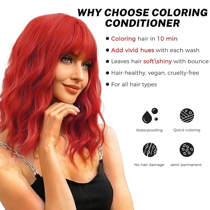 SOVONCARE Red Hair Color Depositing Conditioner, Semi Permanent Hair Color Conditioner for Colored Hair 5.28 OZ, Hair Dye Conditioner Results in 10 Mins