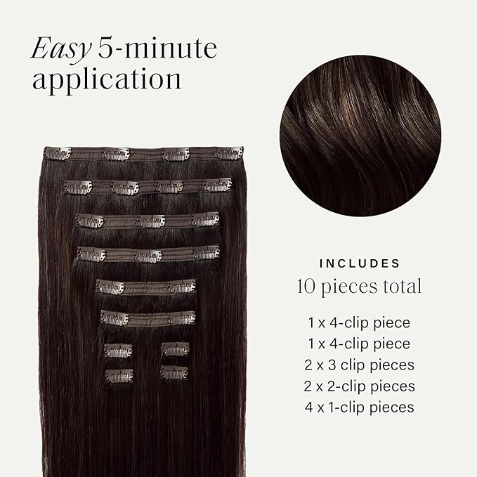 Luxy 100% Remy Human Hair, Classic 160g Clip-In Hair Extensions - 10 Wefts Multi-Dimensional Color for Natural Blending, Adds Volume & Length, Easy Apply & Remove 20" Dimensional Rooted Espresso Brown
