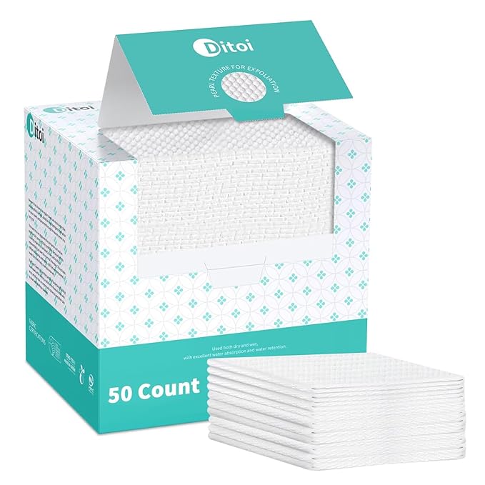 Ditoi Disposable Face Towels,Ultra Thick Face Towelettes XL, Lint-Free Facial Wipes for Makeup Removal & Gentle Skin Care,50 Count, 10"×12", Pearl-textured