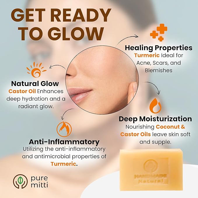 Turmeric Face, Body Bar Soap 4.5 oz | Herbal Cleansing Bar with Coconut Oil, Castor Oil | Gentle Bath Soaps for Face Wash, Body Wash | Turmeric Soap for Daily Use, All Skin Types