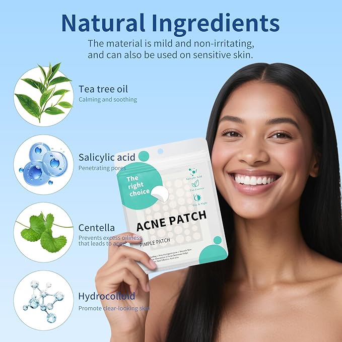 Pimple Patches for Face, 3 Size 204 Counts Acne Patches with Hydrocolloid and Tea Tree Oil, Salicylic Acid Cica Extract Healing Stickers Zit Patches (8mm/10mm/12mm)