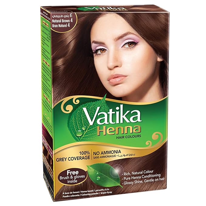 Dabur Henna Hair Color - Natural Brown, Henna Hair Dye and Conditioner, 0% Ammonia, 100% Grey Coverage, 6 Sachets X 10g