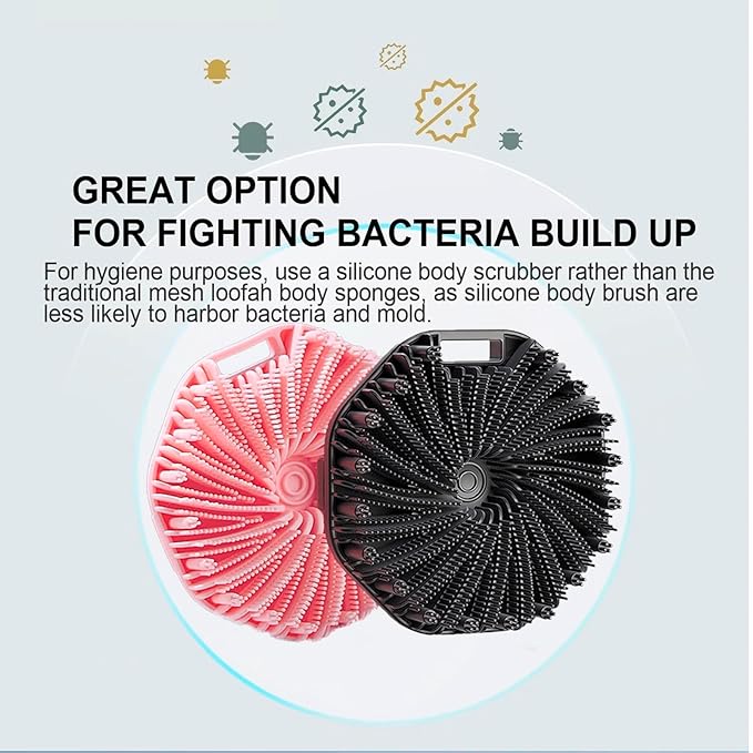 Silicone Body Scrubber, Exfoliating Body Scrubber for Sensitive Skin, Non-Slip Shower Scrubber for Body, Silicone Body Brush for Showering, Charcoal, Effective Showering Exfoliation, Gentle Massage