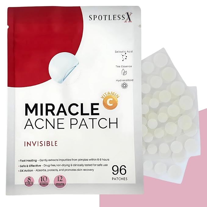 Overnight Hydrocolloid Miracle Patch, Invisible Pimple Patches Zit Stickers for Face & Body, Fast-Acting Acne Treatment with Salicylic Acid & Tea Tree Oil, Waterproof, Hypoallergenic, 96 Pcs, 3 Sizes.