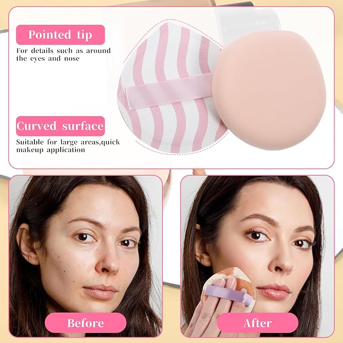 4 Pack Large Makeup Sponges for Foundation, Soft Korean Teardrop Setting Powder Puff Makeup Cushion Blender Sponge for Liquid, Cream, Concealer and Powder, (Large Size)