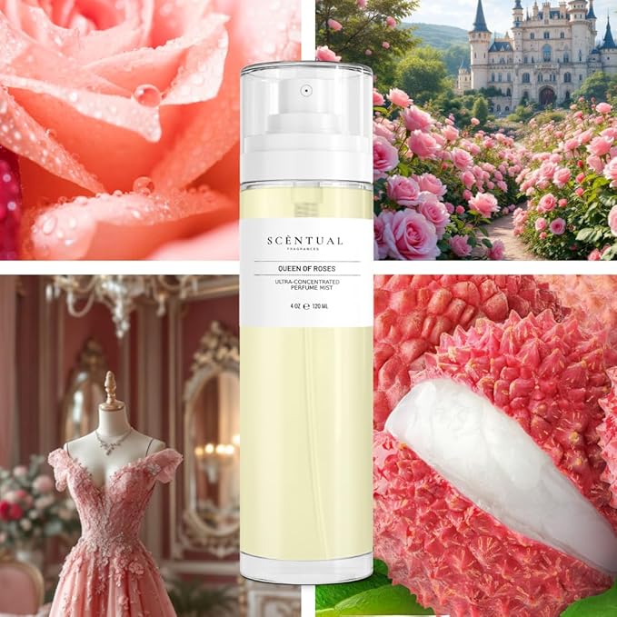 Ultra-Concentrated Hair & Body Perfume Mist, Long Lasting Women's Fragrance, Gourmand Perfumes for Women, Vegan and Cruelty Free (Queen of Roses)
