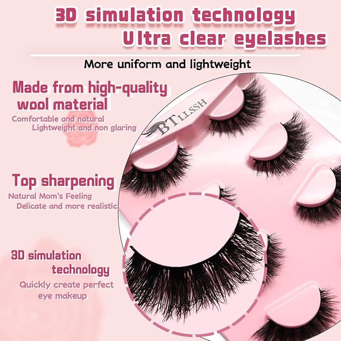 Faux Mink Lash Extensions - Reusable 8 Pair Strip Lashes for Easy Application Vegan Mink Eyelash with Vivid 3D Effect Cruelty-Free Mink-Like False Eyelashes