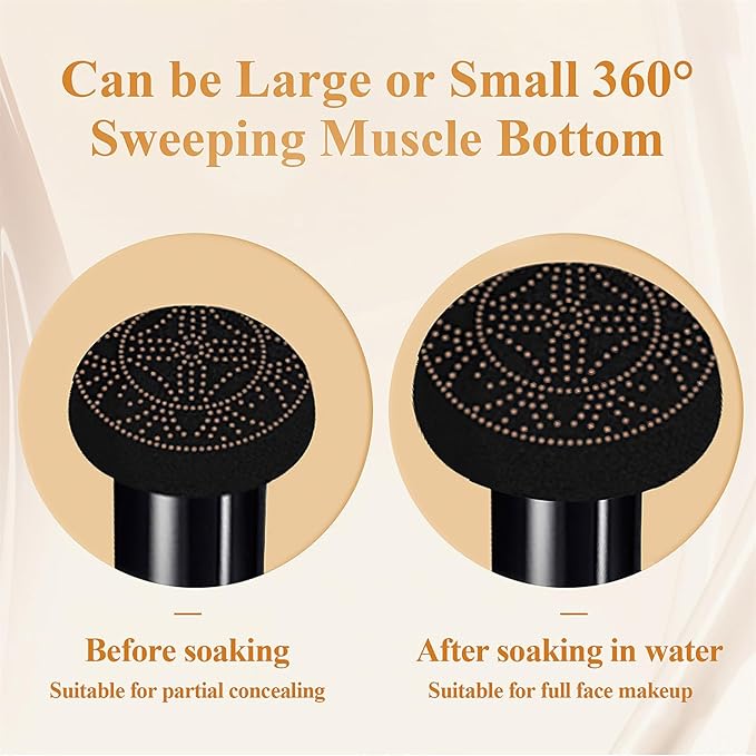 Air Cushion BB Cream Foundation - Mushroom Head CC Cream Concealer Makeup Base Water & Sweat-Proof, Create Flawless and Natural Look for All Skin Types (Buff Beige)