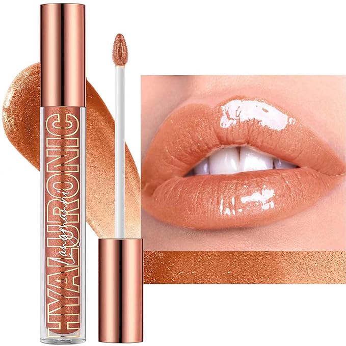 Honey Lip Gloss Lip Plumper Gloss Glitter Tinted Lip Plumping Lip Gloss for Girls Teens Plumper Long Lasting Moisturizing Lip Oil Shimmer Natural Sparkly Lipgloss Lip Balm for Women(05#)