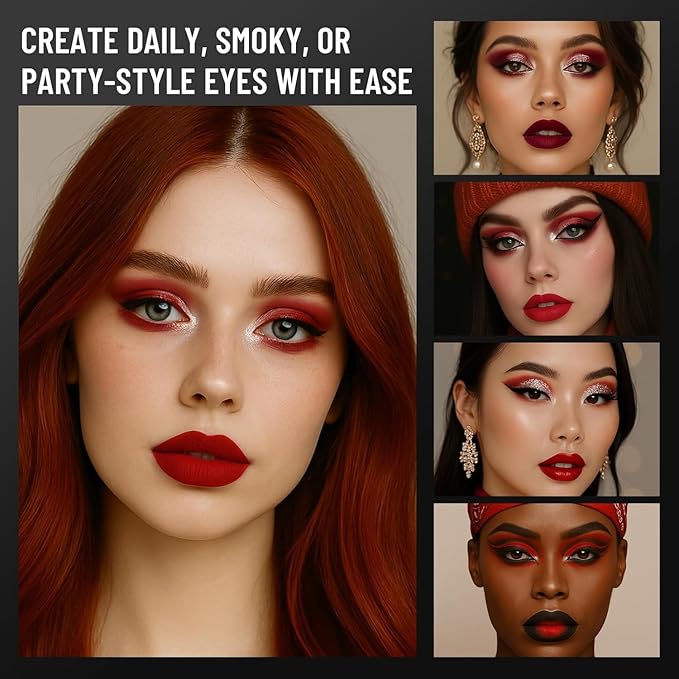 Chameleon Face Highlighter Palette, Multichrome Eyeshadow Shimmer Pigmented Powder, Holographic Sparkle Red Highlighter(Red)