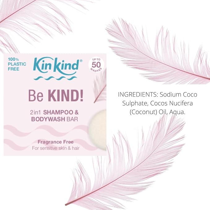 KinKind Be KIND! Unscented Shampoo Bar & BodyWash bar | 2in1 for Hair & Body | Unscented for Sensitive Scalp | Natural Shampoo Bar, Fragrance, Linalool & Limonene Free | Up to 50 Washes