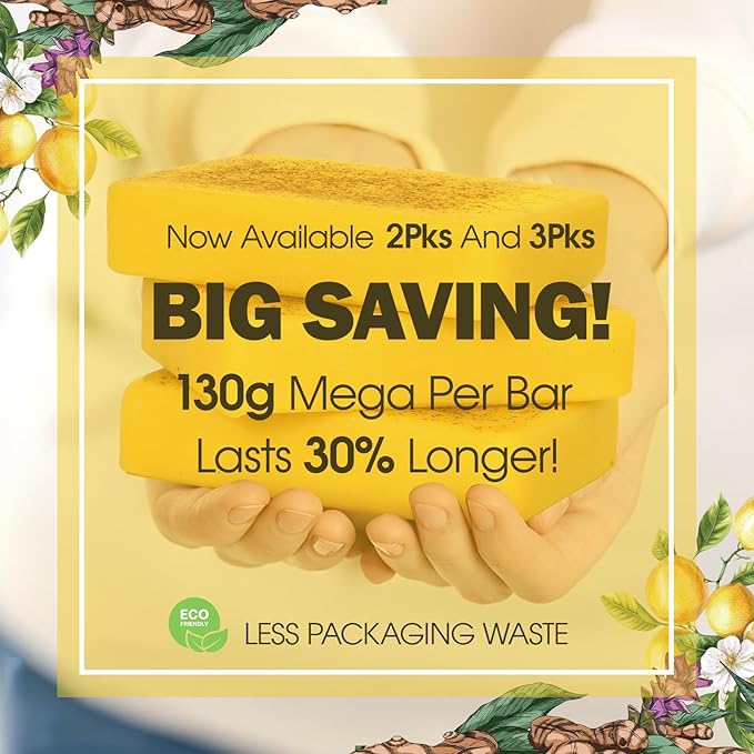 Lemon & Turmeric Glow Soap Bar - Brightening Bar for Dark Spots & Acne Scars, with Kojic Acid, Vitamin C, Retinol, Shea Butter -30% Larger & SLS Free, for Oily & Dry Skin- 2PCS