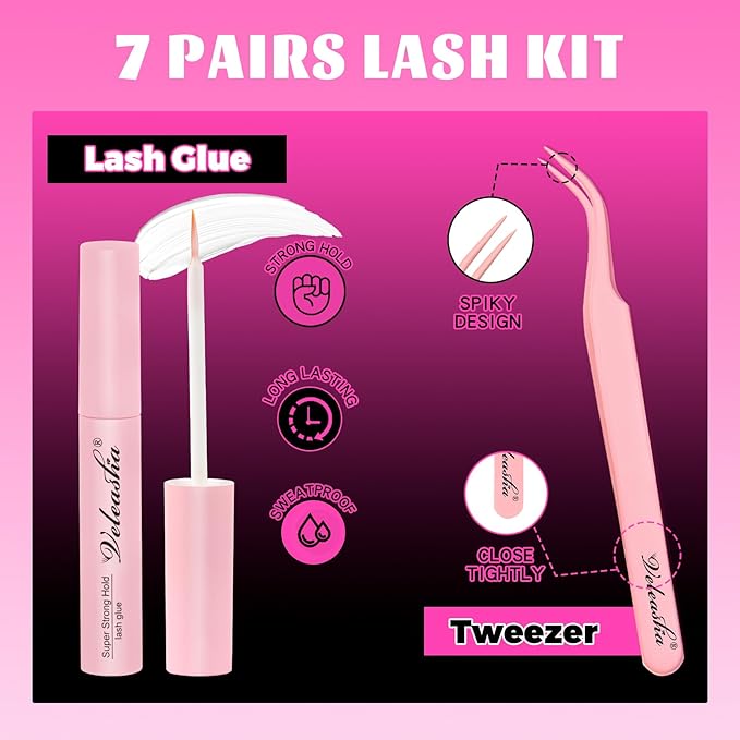 Veleasha Lashes Manga Eyelashes Spiky Eye Lashes Anime Lash 8D Doll Lash Natural Look Soft Wispy Fake Eyelashes with Lash Glue & Tweezers 7 Pairs (Cutes Kit)