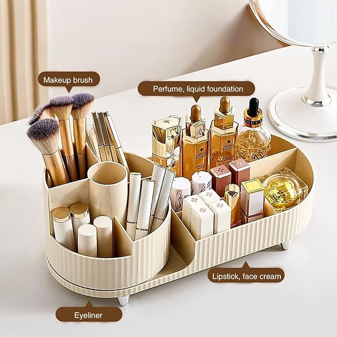 Rotating makeup organizer,Large Capacity Cosmetic Display Case, easy to hold all of your makeup products, at least 20 makeup brushes/eyeliner,10 lipsticks,8 skincare products(Black)