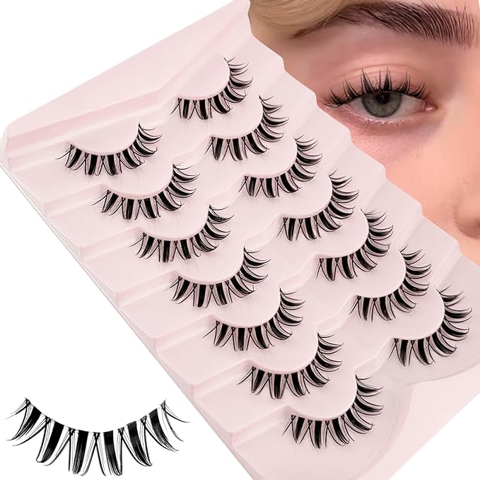 Fairy Lashes Manga Lash False Eyelashes Natural Look, Yasnai Anime Lashes Fake Lashes Volume 12mm Eye Lashes, Strips Lashes Natural False Lashes Clear Band 6 Pairs Pack
