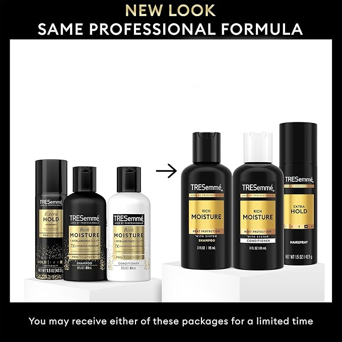TRESemme Hair Care Travel Set – Rich Moisture Shampoo & Conditioner + Extra Hold Hairspray (3 Piece Set)