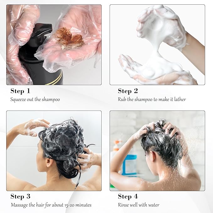 Black Hair Dye Shampoo 3 in 1, Hair Color Shampoo for Cover Grey Hair, Natural with Herbal Ingredient for Men and Women (Black)