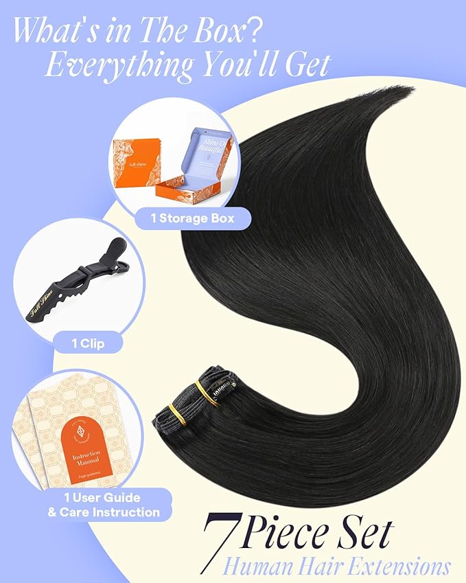 Full Shine Thick Hair Extensions Clip ins 26 Inch 180 G Long Black Hair Extensions Black Extensions Clip in for All Over 7 Pcs
