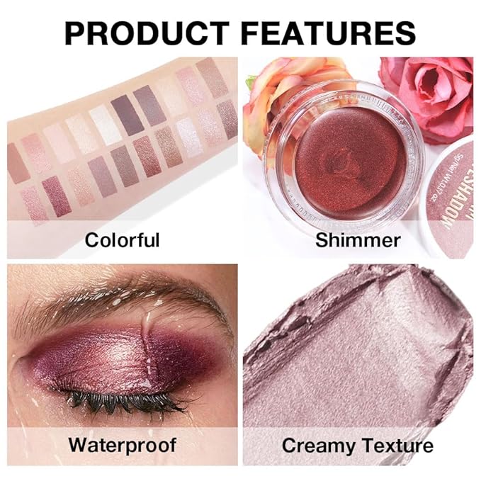 Cream Glitter Light Champagne Shimmer Metallic Eyeshadow Palette Makeup For Mature Women, Mini Instant Holographic Eyeshadow, Sombras Crema Para Ojos, Talc, Paraben & Cruelty Free, 730