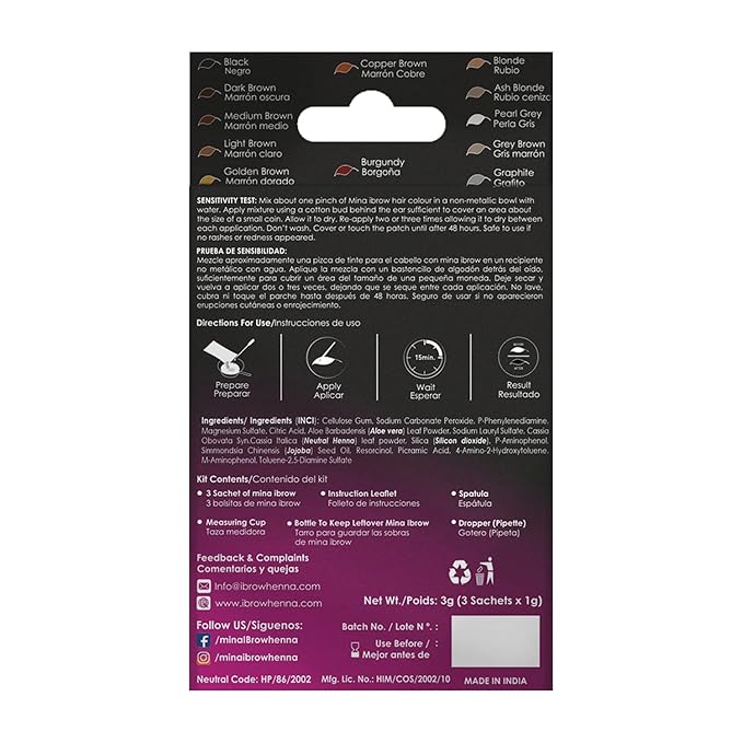 MINA ibrow Henna Regular Pack & Coloring tint kit up to 6 week (Pearl Gray)