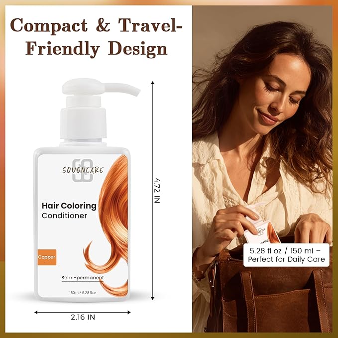 SOVONCARE Hair Color Depositing Conditioner, Light Copper, Semi Permanent Hair Dye 5.28 OZ