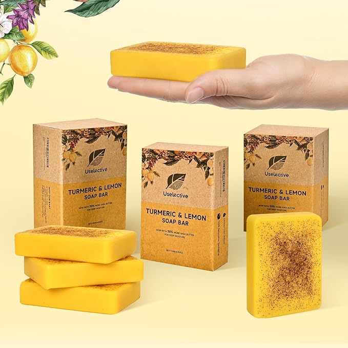 Lemon & Turmeric Glow Soap Bar - Brightening Bar for Dark Spots & Acne Scars, with Kojic Acid, Vitamin C, Retinol, Shea Butter -30% Larger & SLS Free, for Oily & Dry Skin- 2PCS