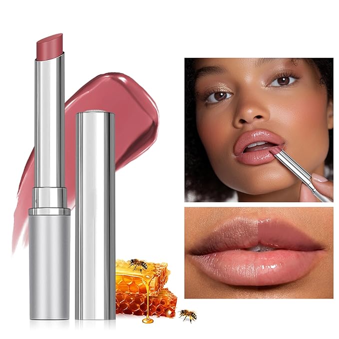 2PCS Hydrating Honey Lipstick，Sheer Tinted Lip Balm for All Skin Tones, Moisturizing Nourishing Formula with Natural Black Cherry Tint (Black + Pink)