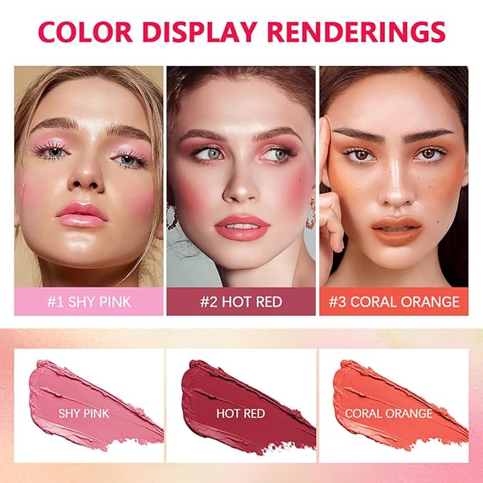 Multi-Use Makeup Blush Stick, Cream Blush Stick, Tinted Solid Moisturizer Stick for Cheek & Eyes & Lips, Waterproof Natural Nude Makeup, Suitable for All Skin (1#Shy Pink)