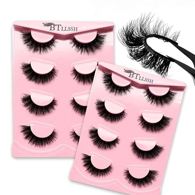 Faux Mink Lash Extensions - Reusable 8 Pair Strip Lashes for Easy Application Vegan Mink Eyelash with Vivid 3D Effect Cruelty-Free Mink-Like False Eyelashes