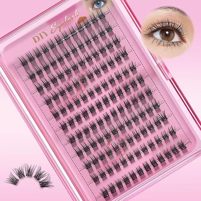 DIY Self Adhesive Eyelashes, Natural Volume Lash Clusters Kit, Pre Glued Eyelash Clusters, No Glue Needed Lashes Wispy, D-curl, Cluster Eyelash Extensions, Individual Lashes, 7#