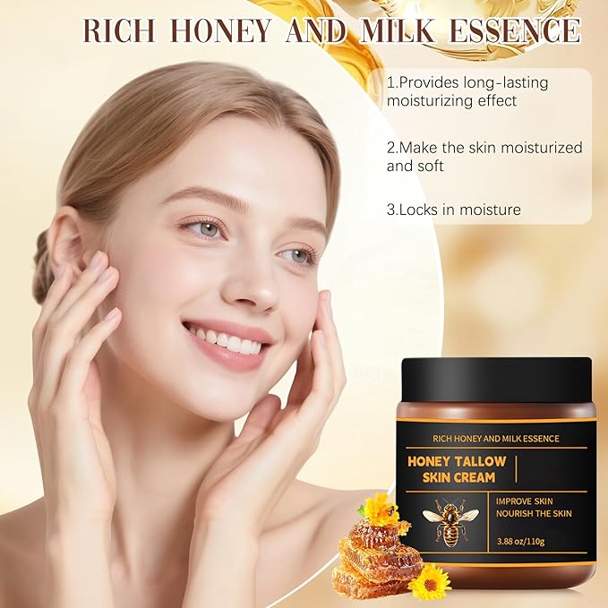 2Pcs Marromi Beef Tallow for Skin, Tallow Honey Balm, Organic Grass-Fed Beef Tallow Balm with Raw Honey, Natural Soothing Moisturizing Anti-Aging, Suitable for All Skin Types