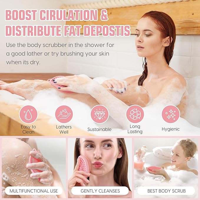 Silicone Loofah for Women -2pc Exfoliating Body Scrubber, Soft Dual-Sided Silicone loofa for Body Clean and Massage, Gentle Bath Brush Lathers Well for All Kinds of Skin