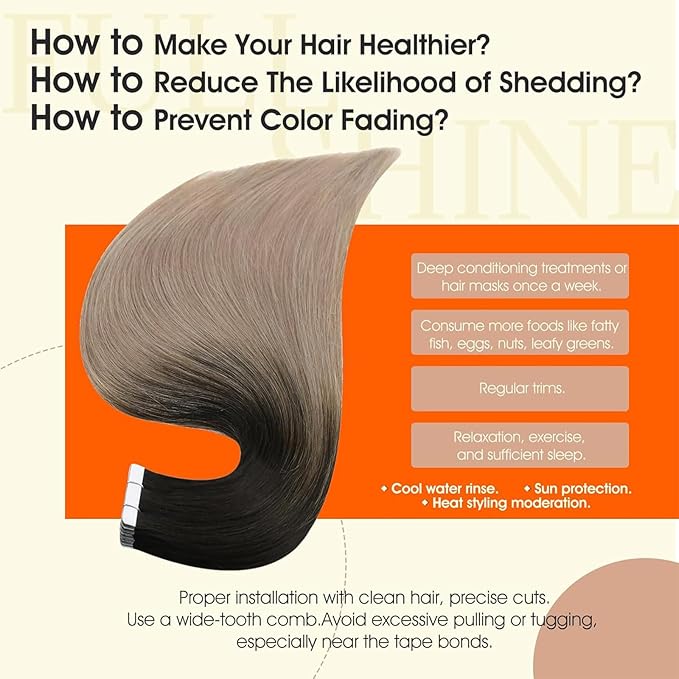 Full Shine Hair Extensions Black Ombre Ash Blonde 16 Inch Double Sided Tape in Hair Extensions for Women Invisible Human Hair Extensions 50 Gram 20 Pcs Seamless Remy Extensions Skin Weft for Wedding