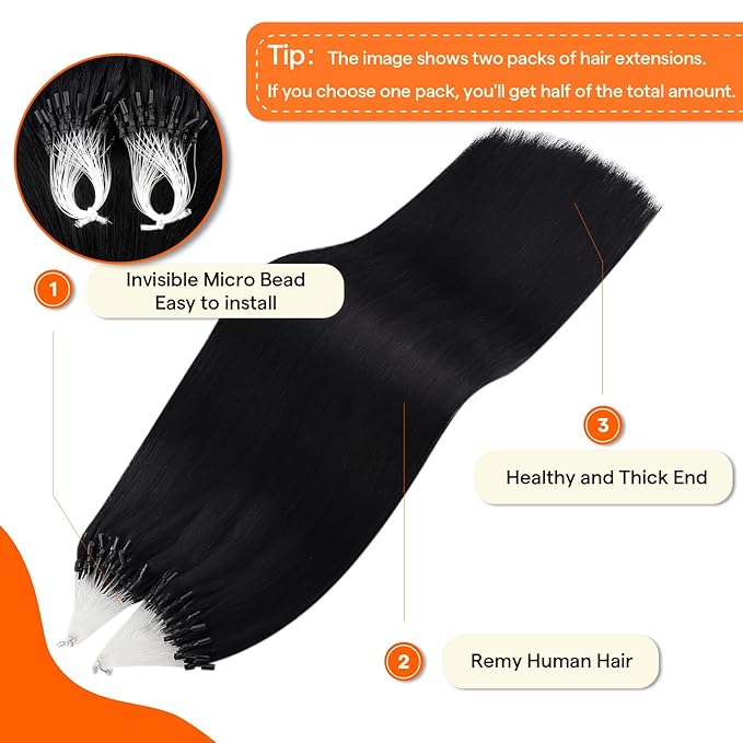 Full Shine Micro Link Hair Extensions Off Black Micro Loop Hair Extensions Real Human Hair 24 Inch Long Straight Remy Hair add Length 50 Grams Cold Fusion Extensions