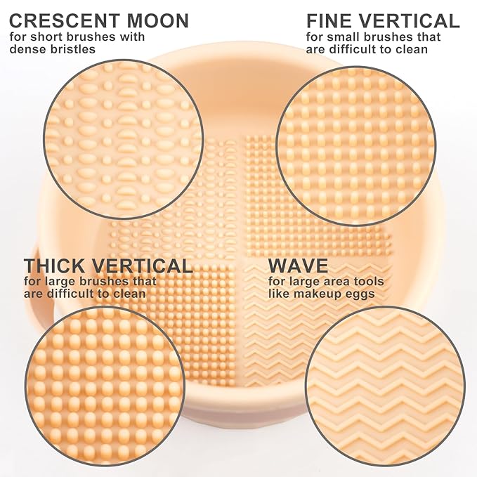 Makeup Brush Cleaner Mat 3 in 1 Silicone Makeup Brush Cleaner Bowl Cosmetic Brushes Cleaning Tool Makeup Cleaner for Brushes (KHAKI)