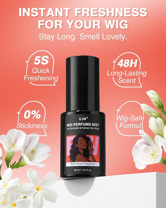 EJW Wig Perfume Spray – Deodorizing Floral Scent Mist for Synthetic & Human Hair, Odor Removal & Long-Lasting Freshness, Alcohol-Free Lightweight Formula - 1.01 fl oz