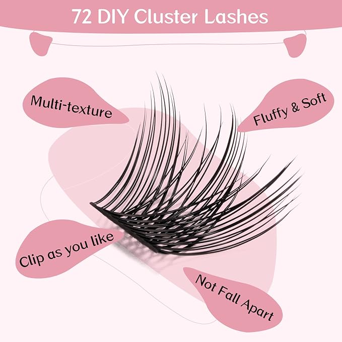 Cluster Lashes, 72 Pcs Individual Lashes, Lash Clusters DIY Eyelash Extension, Natural Lashes Super Thin Band Reusable Soft & Comfortable (Natural-C-10mm)